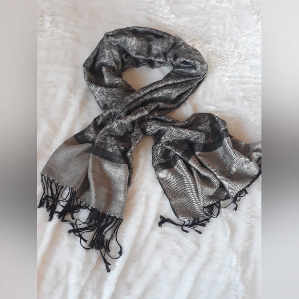 Black and Grey Paisley Cotton Scarf